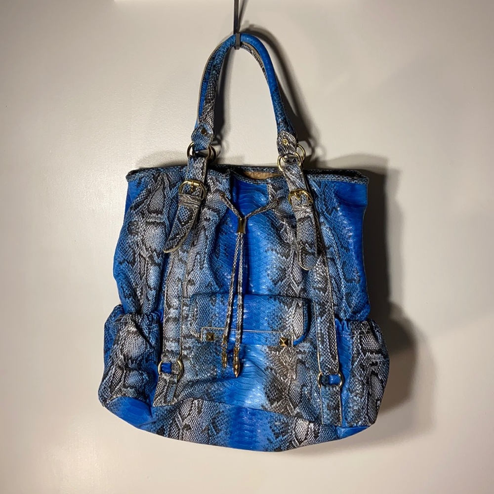 Oman Blue Snakeskin Large Tote Double Handles